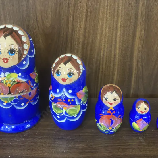 Set of Five Handmade Traditional Russian Nesting Dolls, H15cm