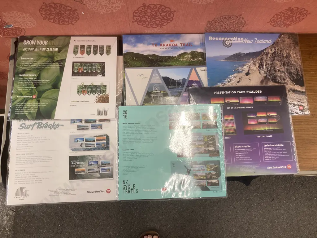 NZ Post Stamps Presentation Packs x Eight - Southern Lights, Surf Breaks, Construction of a Nation, Grow Your Own Image 1++