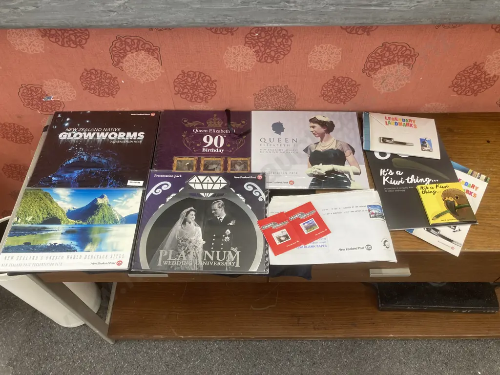 NZ Post Presentation Packs x Five - Native Glowworms, NZ Unesco World Heritage Sites, Platinum Wedding Anniversary Image 1++
