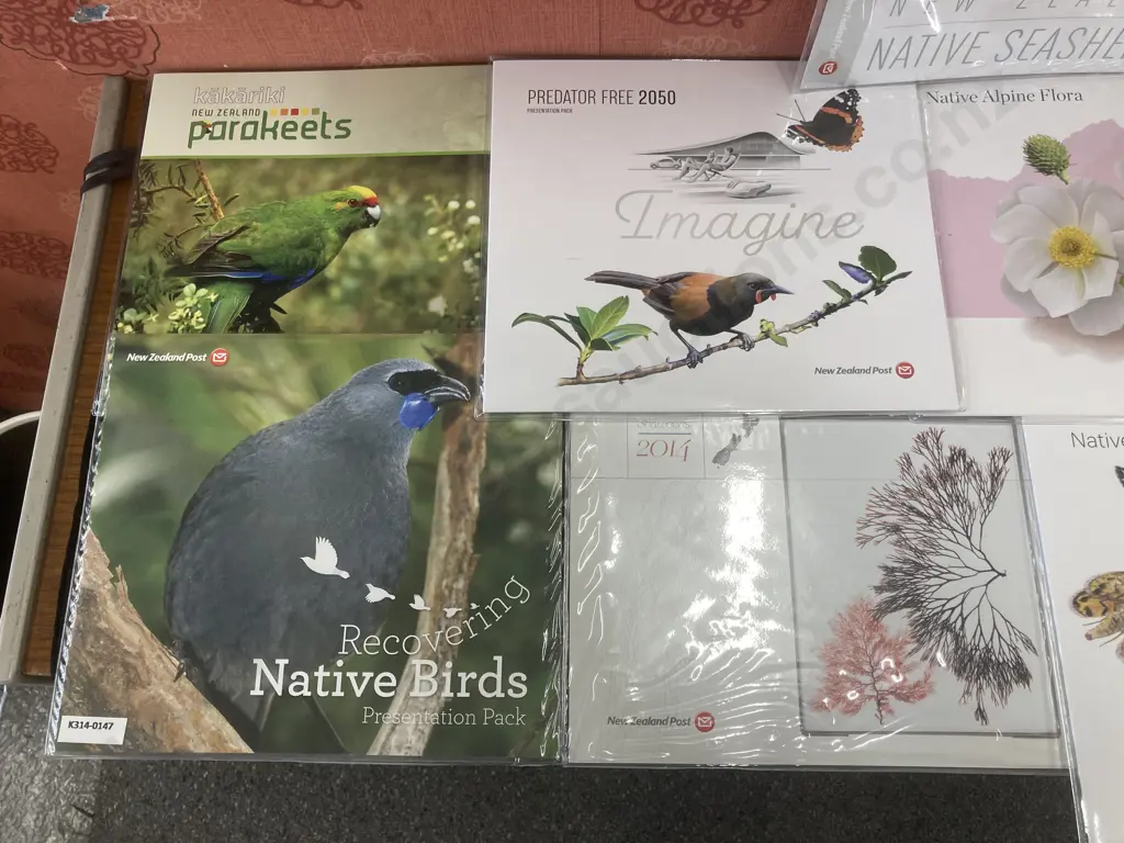 NZ Post Presentation Packs x Nine - Recovering Native Birds, Kakariki, Predator Free 2050, Endangered Seabirds, Image 1++