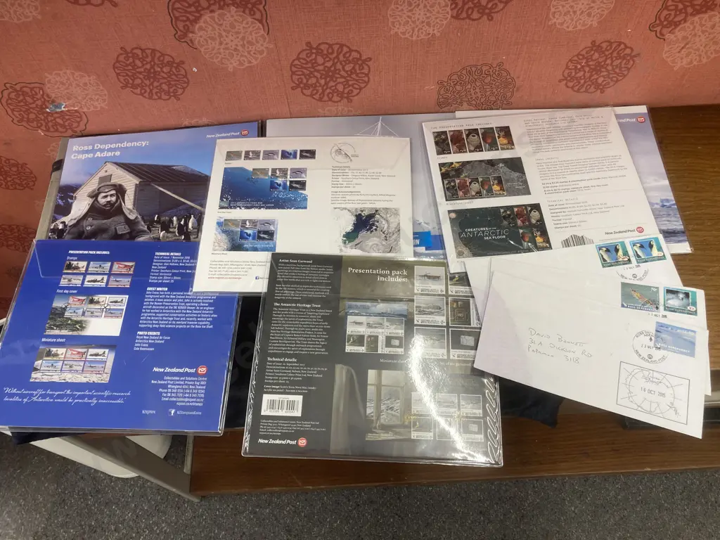 NZ Post Ross Dependency Stamp Presentation Packs x Seven - Aircraft, Cape Adare, Antarctic Food Web Image 1++