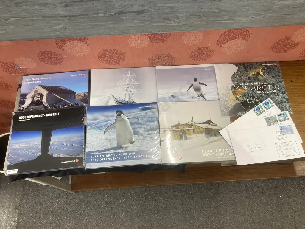 NZ Post Ross Dependency Stamp Presentation Packs x Seven - Aircraft, Cape Adare, Antarctic Food Web Image 1++