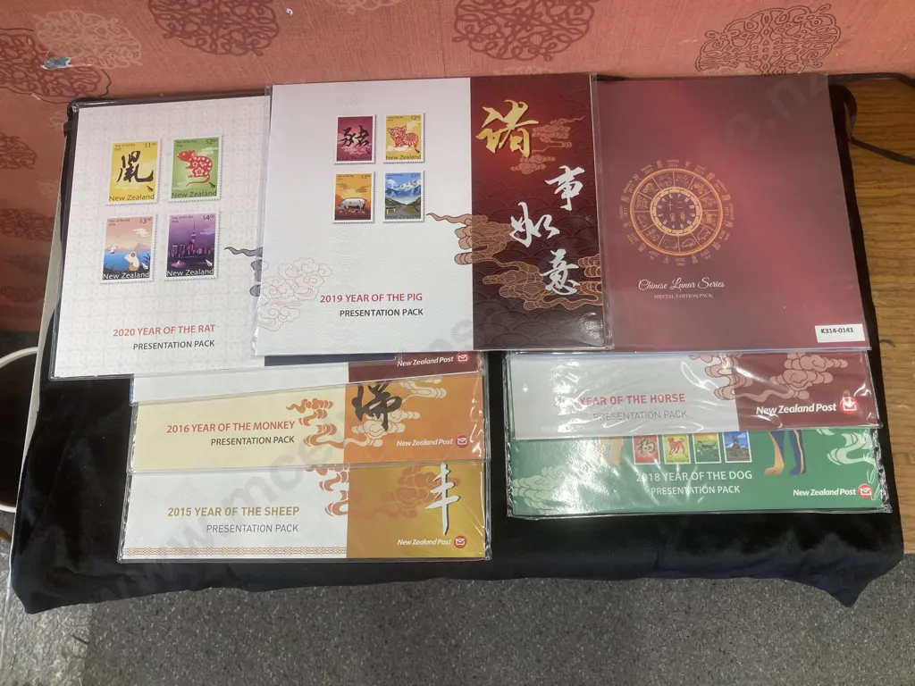 NZ Post Stamps Chinese Lunar Series Special Edition Pack 2009 to 2020 With Seven Assorted Year of ... Presentation Packs Image 1++