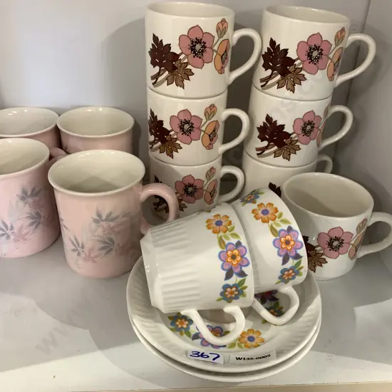Selection Of Crown Lynn Items Including Coffee Mugs, Cups And Saucers