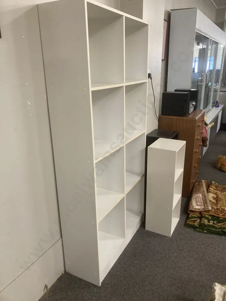 White 8 Cube Shelf Unit, 173 x 82cm With 1 Black & 1 White 2 Shelf Units Image 1++