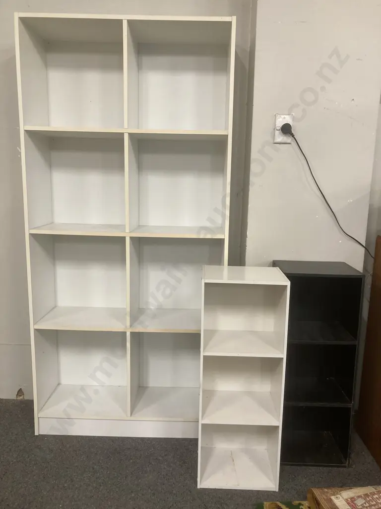 White 8 Cube Shelf Unit, 173 x 82cm With 1 Black & 1 White 2 Shelf Units Image 1++