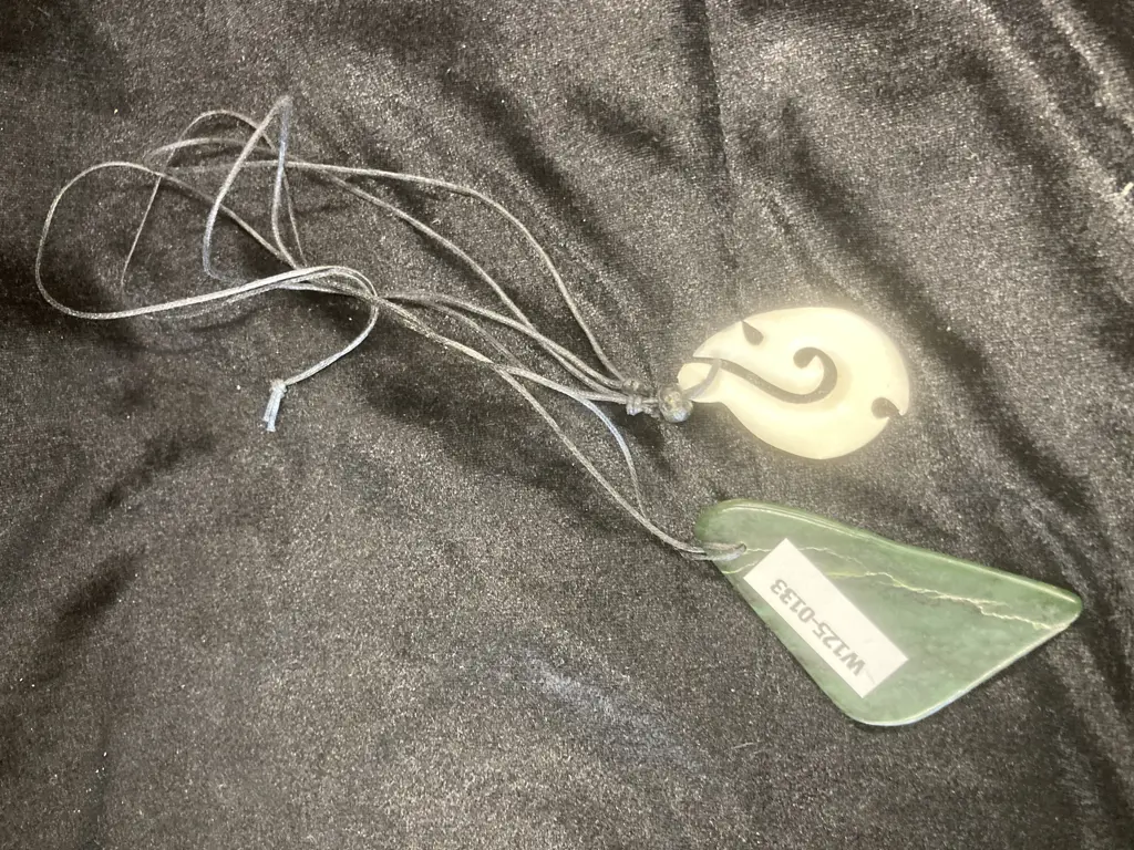 Greenstone Pendant on Black Necklace, L7cm, With Bone Hook Pendant on Black Necklace Image 1++