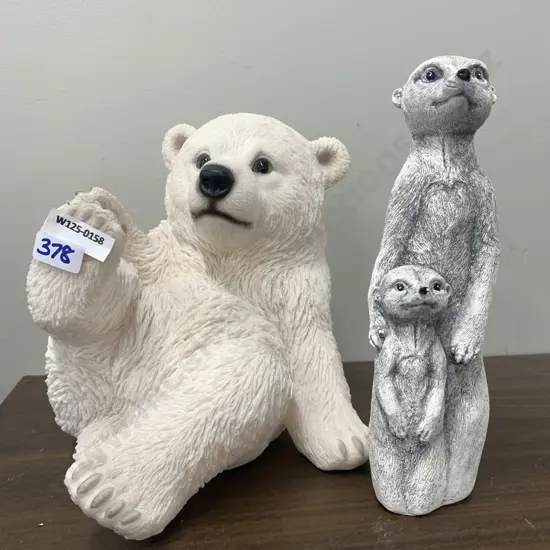 Resin White Polar Bear Statuette & Grey Concrete Ornament