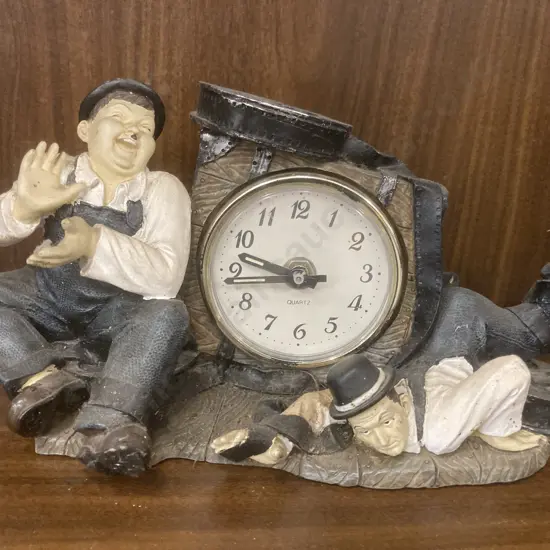 Collectable Laurel & Hardy Mantle Clock, 14 x 27cm, Resin Construction
