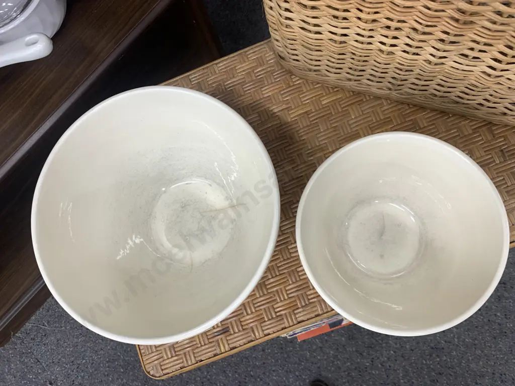Large & Small Vintage Cream Mixing Bowls Image 1++