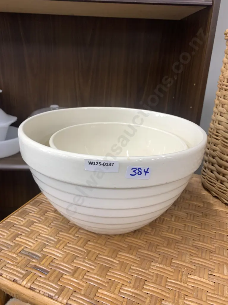 Large & Small Vintage Cream Mixing Bowls Image 1++
