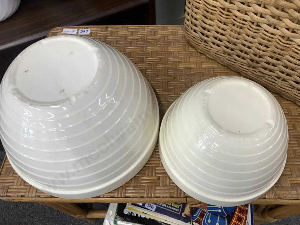 Large & Small Vintage Cream Mixing Bowls Image 1++