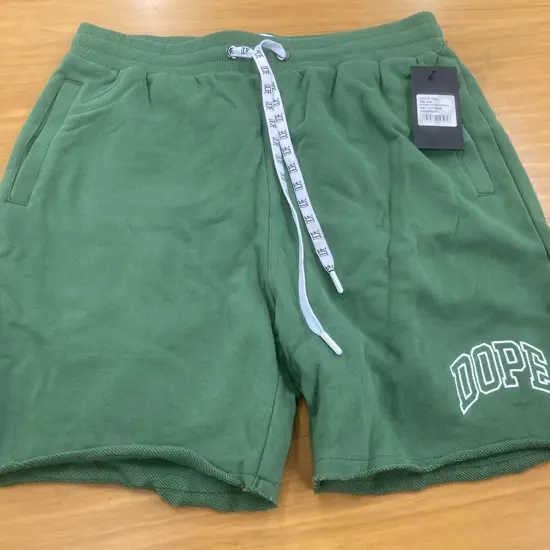 New DOPE Raw Fleece Shorts, Green, Size L