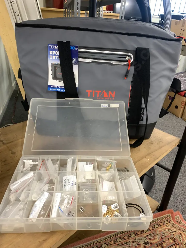 New Titan Deep Freeze Tote & Assortment Of Jewellery Making Items In Plastic Storage Box Image 1++