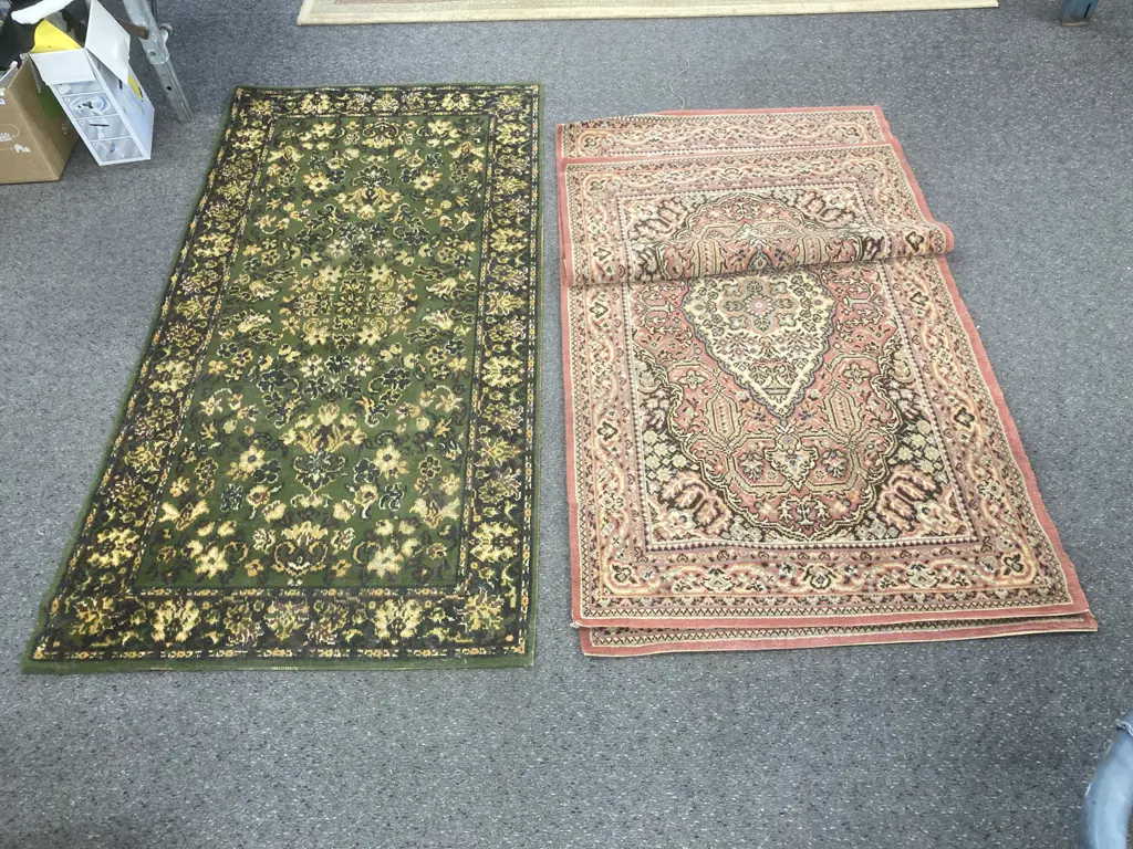 Green & Yellow Toned Floor Rug 163 x 83cm With A Pair of Pink & Brown Toned Floor Rugs 140 x 83cm Image 1++