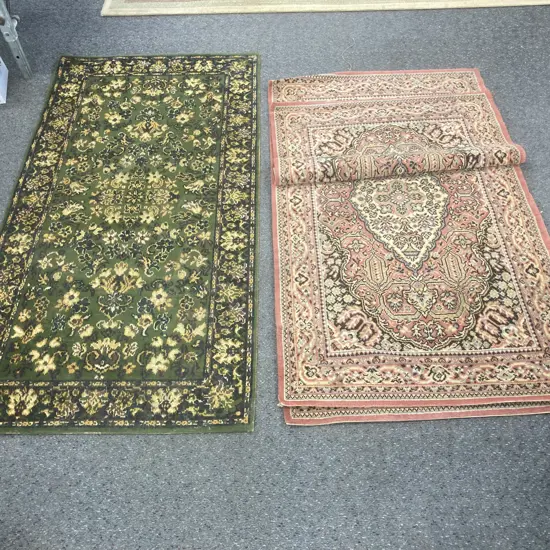 Green & Yellow Toned Floor Rug 163 x 83cm With A Pair of Pink & Brown Toned Floor Rugs 140 x 83cm