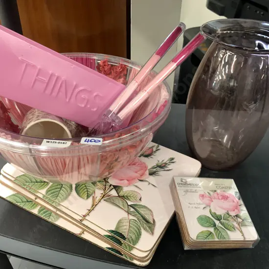 Creative Tops Placemats, Coasters, Pink Bowl & Serving Spoons Etc 