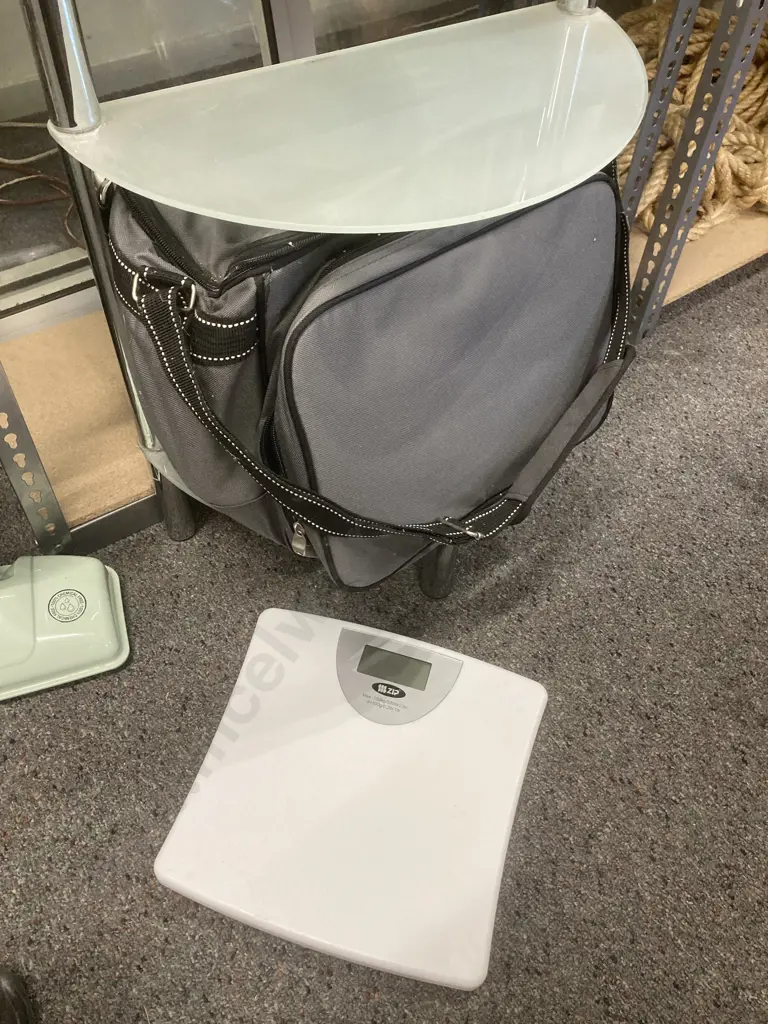 Zip Bathroom Scales, Frosted Glass 3 Tier 1/2 Round Shelf, Chiller Bag Picnic Set Image 1++