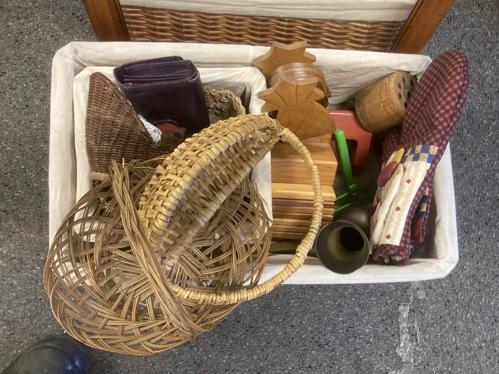 Wood Framed Mirror, 57 x 48cm, Cane Baskets, Wood Ware, Purses Etc Image 1++
