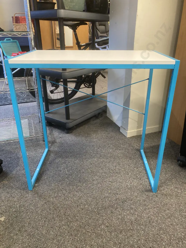 Modernist Table, White Top On Turquoise Colour Base, H76 L78 D46 Image 1++
