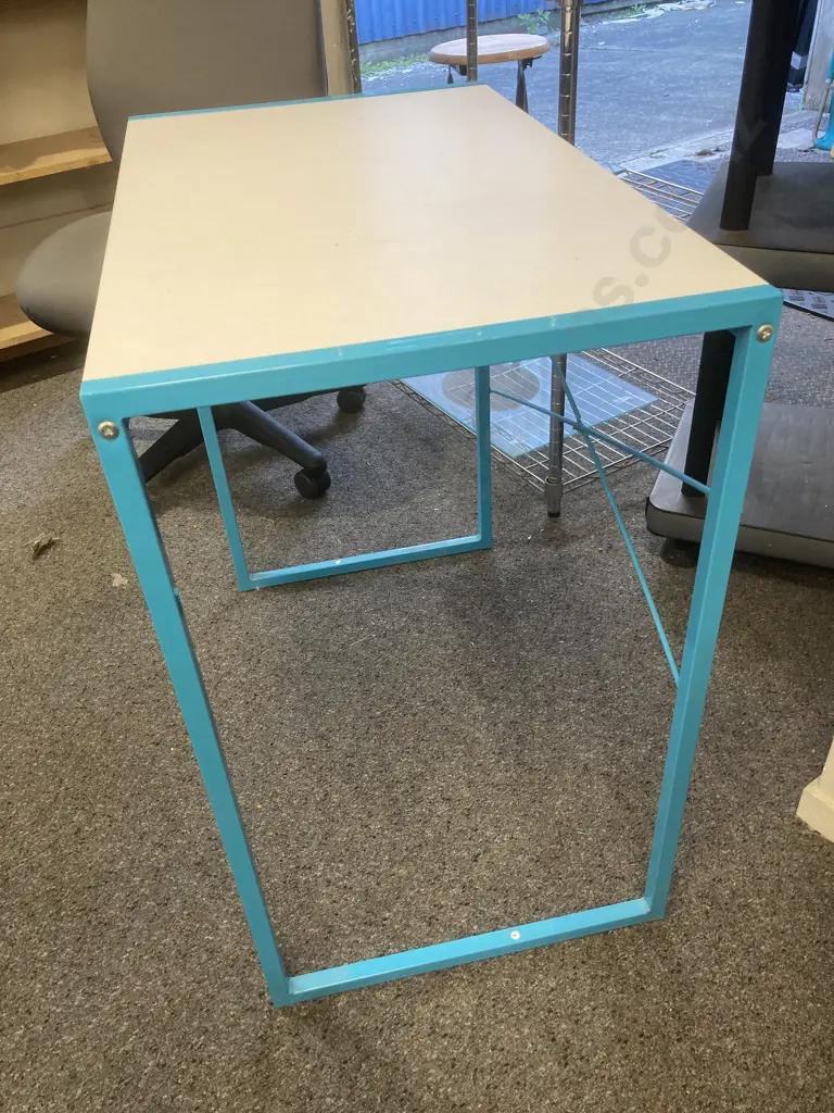 Modernist Table, White Top On Turquoise Colour Base, H76 L78 D46 Image 1++
