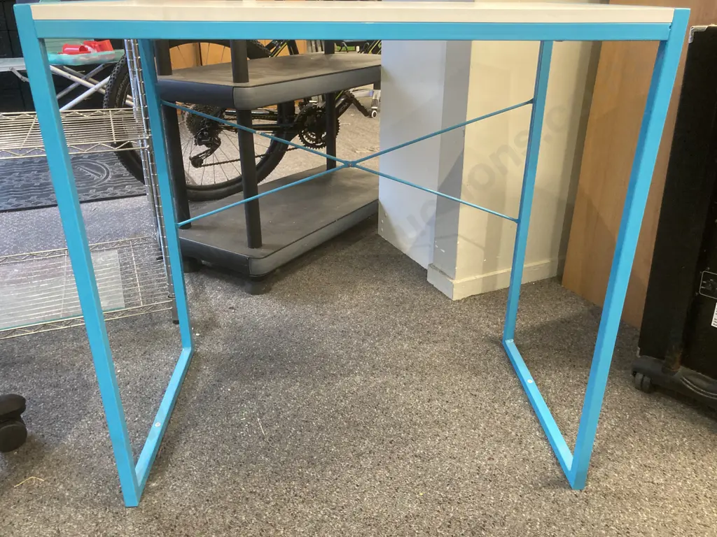Modernist Table, White Top On Turquoise Colour Base, H76 L78 D46 Image 1++