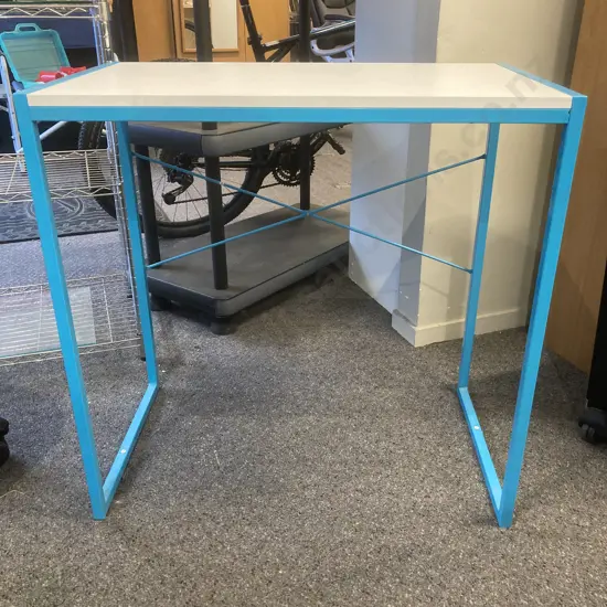 Modernist Table, White Top On Turquoise Colour Base, H76 L78 D46