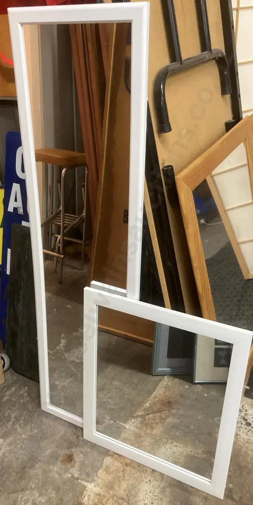 Pair Of White Framed Mirrors, 27 x 36cm & 57 x 47cm Image 1++