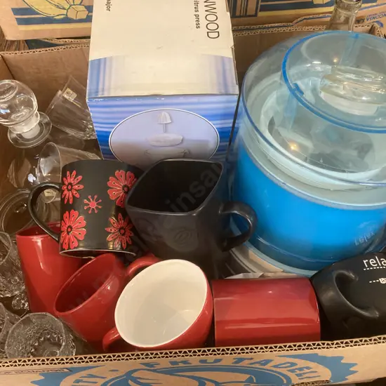 Box Lot Of Crockery, Glassware, Appliances Etc