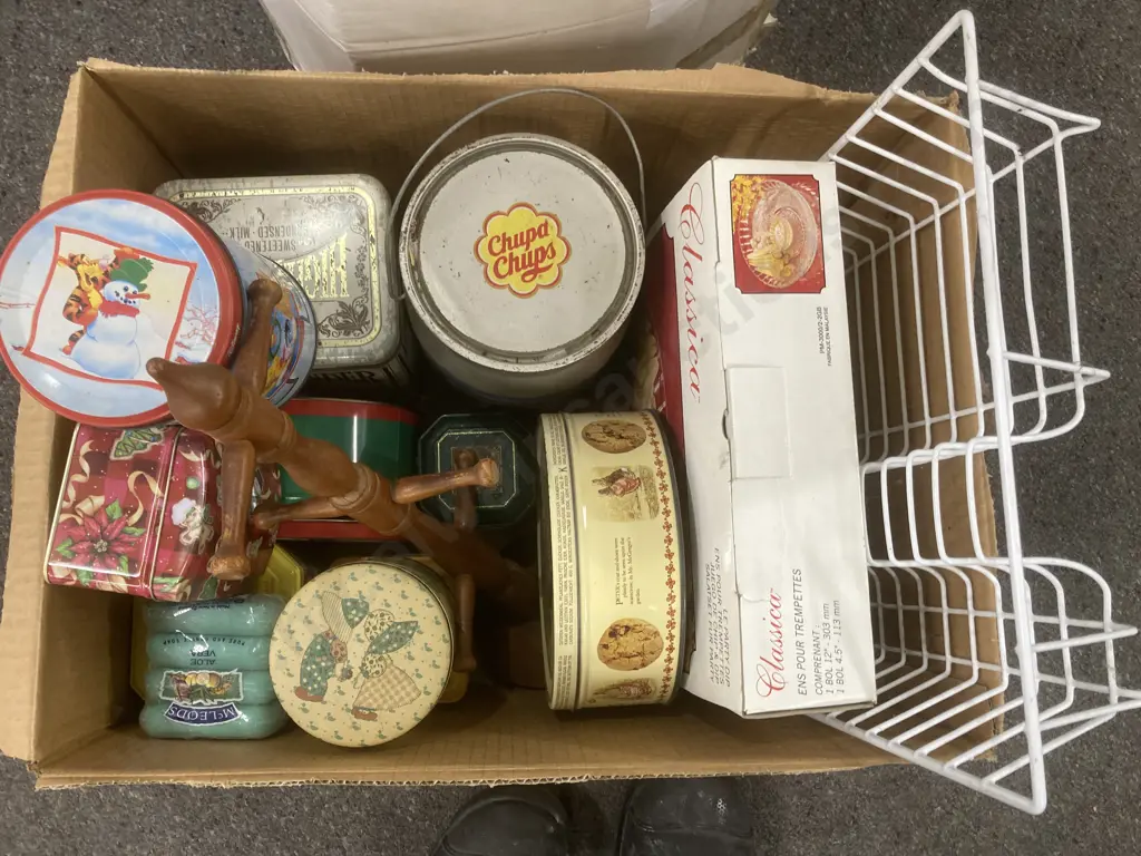 Box Lot 213cm Christmas Tree, Vintage Tins, Cup Tree, Chip & Dip Etc Image 1++