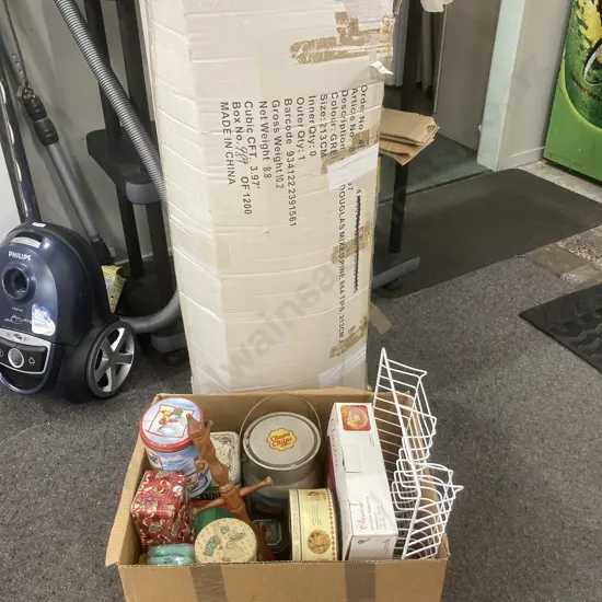 Box Lot 213cm Christmas Tree, Vintage Tins, Cup Tree, Chip & Dip Etc