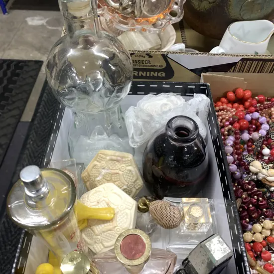 Selection of Perfume Bottles, Soaps, Glass Lidded Decanter Etc