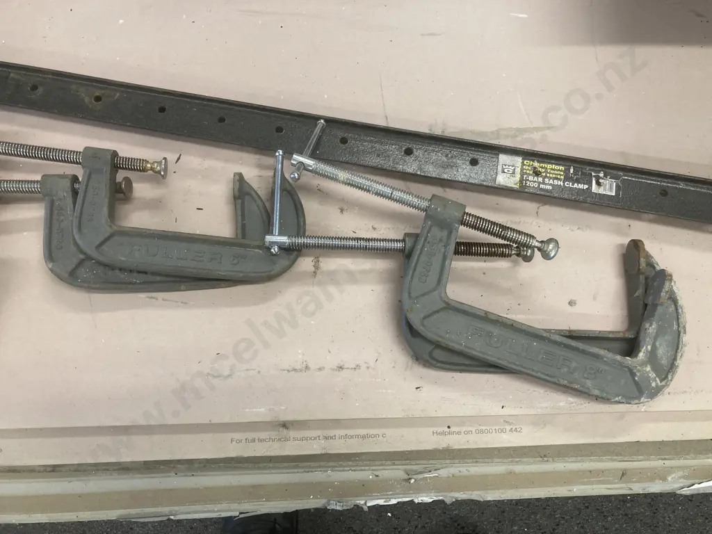 Irwin Chisels In Pouch, 1200mm T-Bar Sash Clamp, 2 x 6" & 2 x 8" Fuller Clamps Image 1++