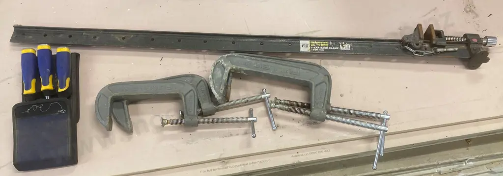 Irwin Chisels In Pouch, 1200mm T-Bar Sash Clamp, 2 x 6" & 2 x 8" Fuller Clamps Image 1++
