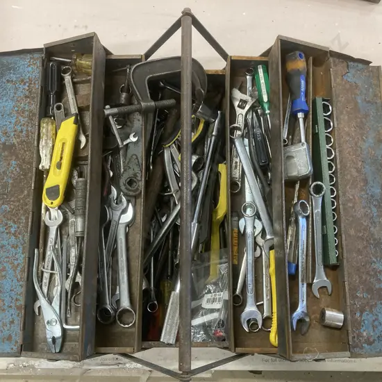 Blue Steel Cantillever Toolbox, Spanners, Sockets, Screwdrivers, Pliers, Hammer, Clamps, Torque Wrench Etc