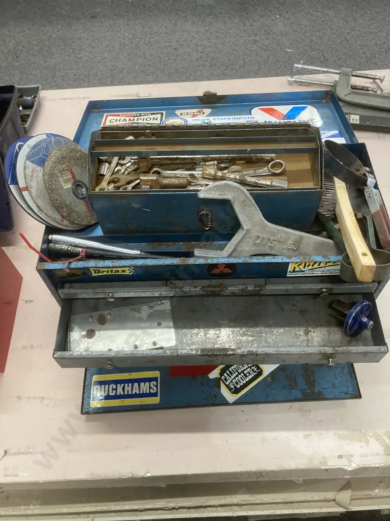 Blue Steel 4 Drawer Toolbox, Tools, Cutting Discs, Etc With Small Toolbox & Tools Image 1++