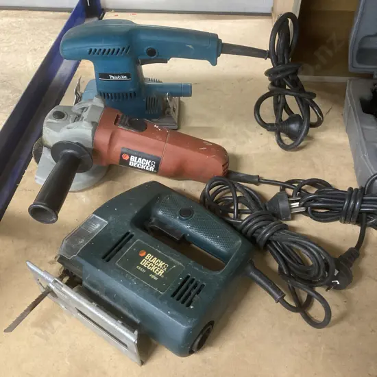 Black & Decker KS531 Jigsaw, KG915 Angle Grinder & Makita BO3700 Sheet Sander