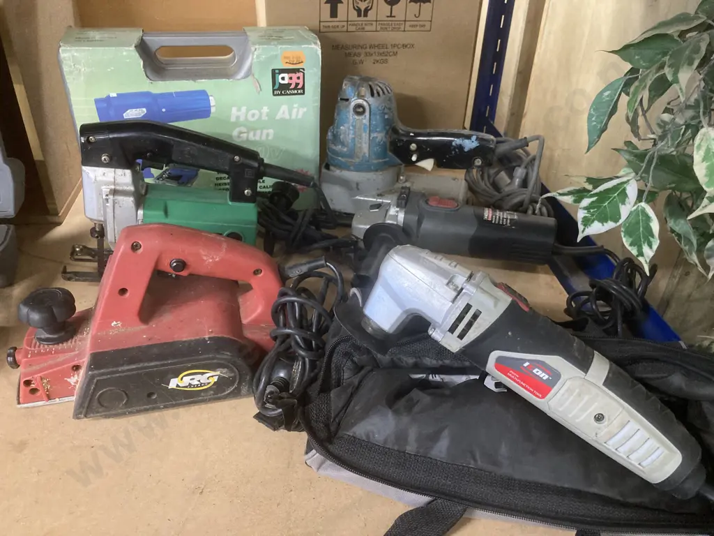 Power Tools x 6, Hot Air Gun, Icon MFT In Bag, Hitachi Jigsaw Etc Image 1++