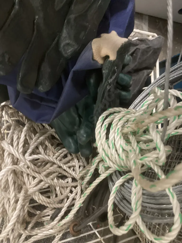 Bin Shackles, Bolts, Oil Filters, Chain Etc With Wire Rope, Gloves, Bungee Cord Etc In Wire Basket Image 1++