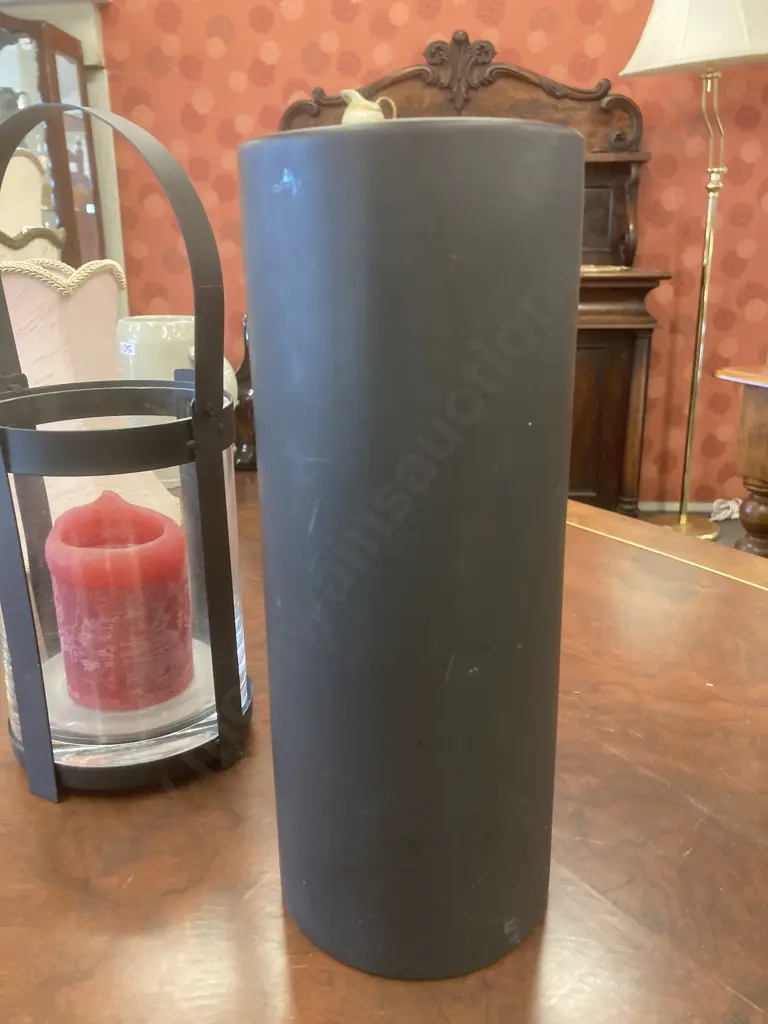 Black Wrought & Glass Candle Holder & Candle With A Brown Terracotta Vase Image 1++