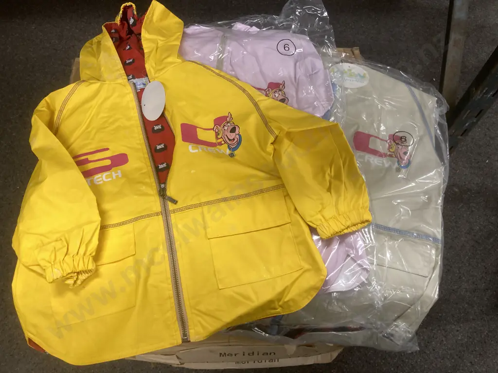 New Kids Hooded Lined Jackets, Zip Front, Asstd Yellow, Pink, Ivory, 5 x Boxes of 16, Sz 3, 4, 5, 6, Raincoat Weight Image 1++