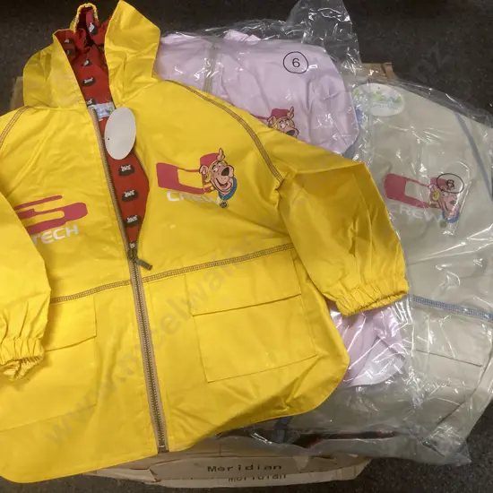 New Kids Hooded Lined Jackets, Zip Front, Asstd Yellow, Pink, Ivory, 5 x Boxes of 16, Sz 3, 4, 5, 6, Raincoat Weight