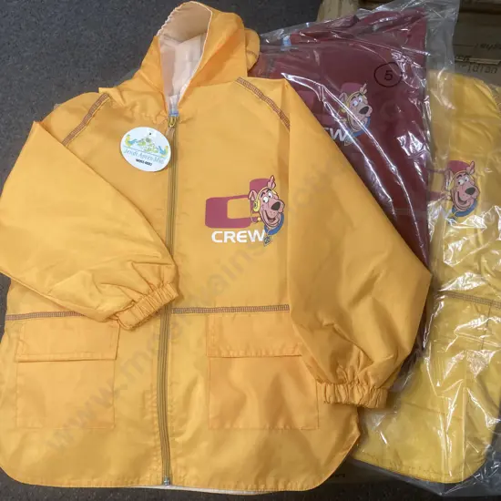 New Kids Hooded Lined Jackets, Zip Front, Asstd Yellow, Orange, Burgundy, 6 x Boxes of 32, Sz 3, 4, 5, 6, Light Weight