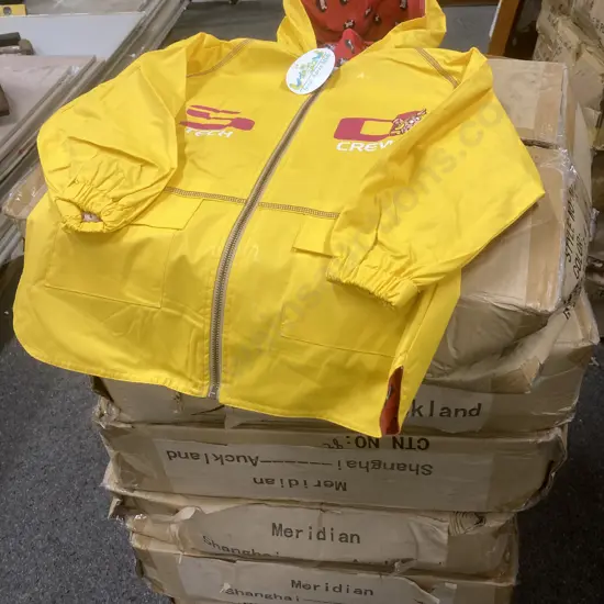 New Kids Hooded Lined Jackets, Zip Front, Yellow, 5 x Boxes of 16, Sz 3, 4, 5, 6, Raincoat Weight
