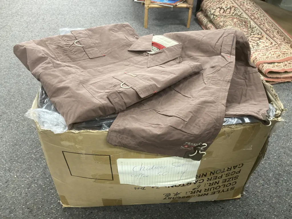 Box lot Approx Fifty New 'Northfield Trailco' Kids Coffee Colour Jackets & Pants Image 1++