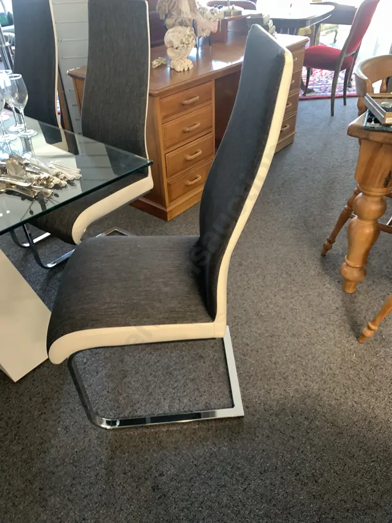 Modernist Rectangular Glass Top Table With A Black & White X Base, L1.6m, W90cm, H73cm Bevelled Edge, Small Flaw Image 1++