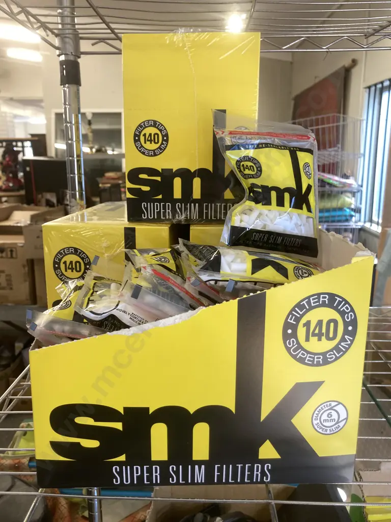 SMK Super Slim Filters, 4 Boxes of 30 Bags of 140, Shop Dispenser Box Image 1++