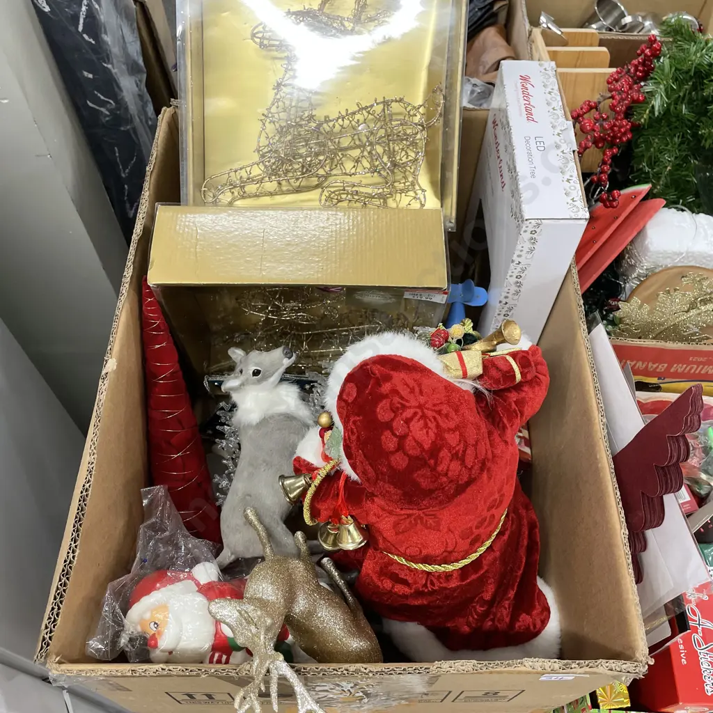 Box lot Of Christmas Items, Plates, Oven Mitts Etc Image 1++