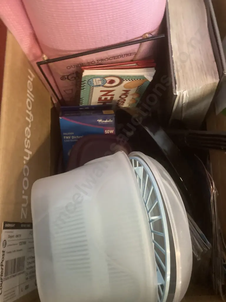 Box Lot Kitchen Sundries, DVD, Exercise Mat Etc Image 1++