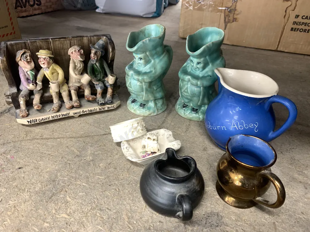 Selection Of China Items, Including Jugs x 3, Figurines Sitting On Bench, Toby Jugs, Etc (AF) Image 1++